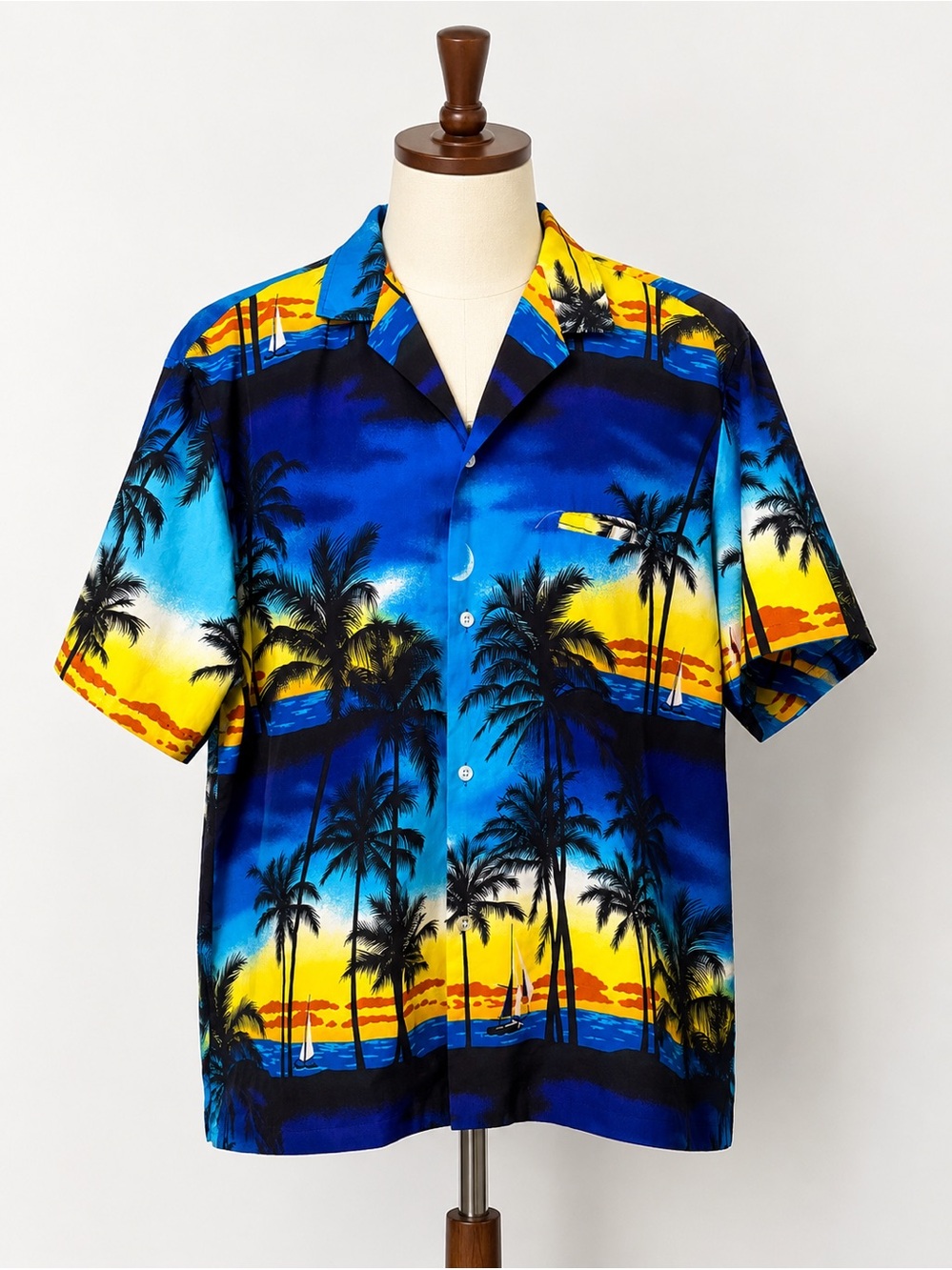 Royal Creations Hawaii Aloha Shirt XL Tropical Sunset Palm Tree Button Up